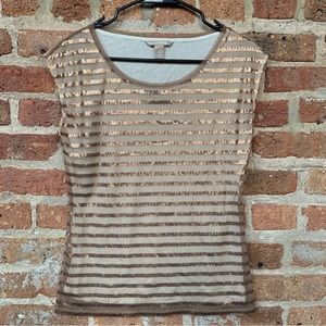 Banana republic women's top sequin stripe taupe sleeveless Tank mesh petite XS